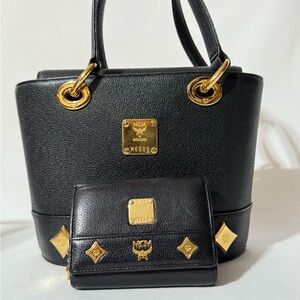 MCM Black Small Handbag with Bifold Small Wallet Set